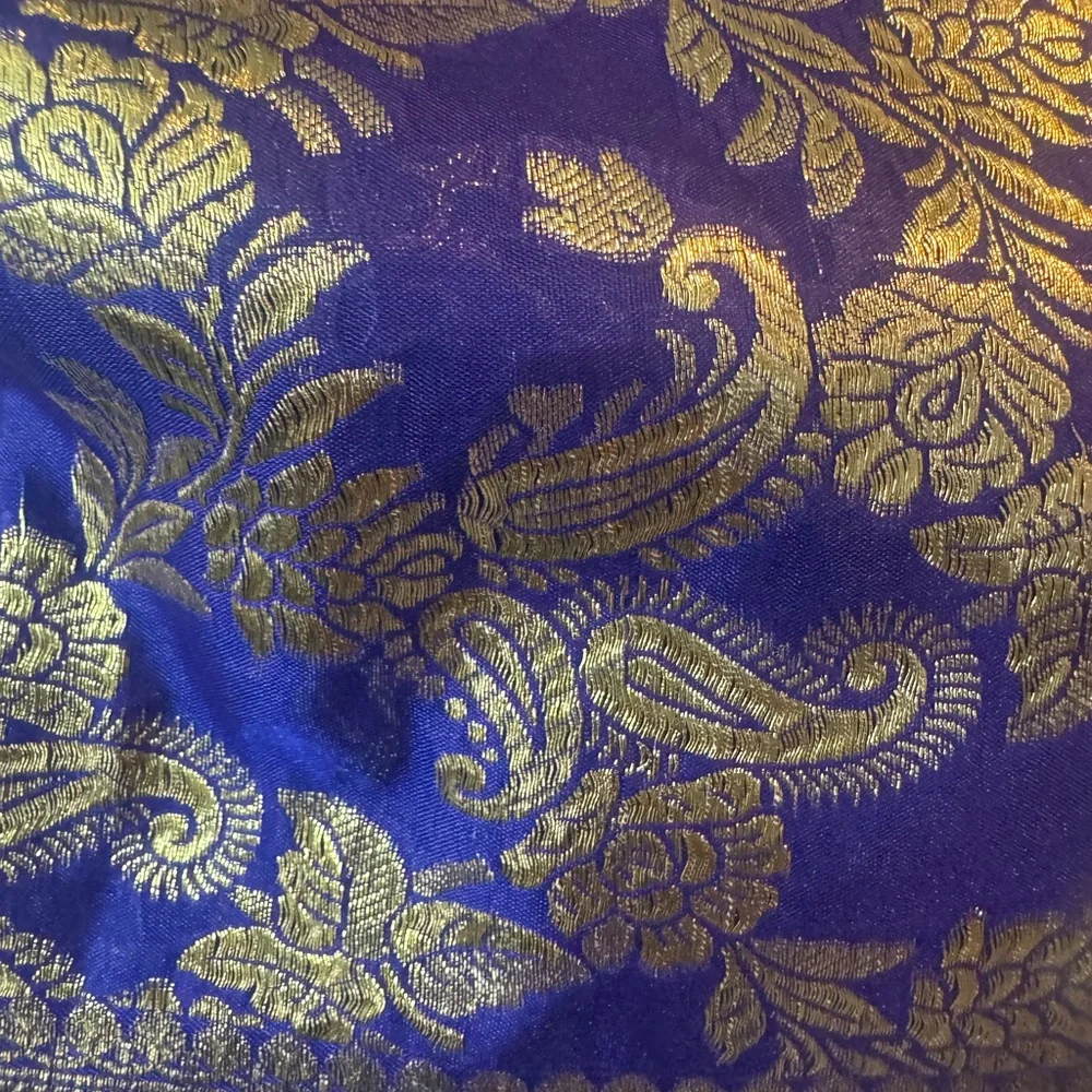Elegant Blue‎ and Gold Floral silk Scarf